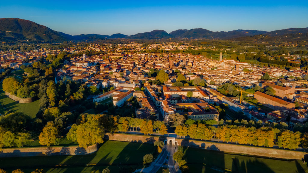 Aereal view of the city of Lucca (Tuscany)